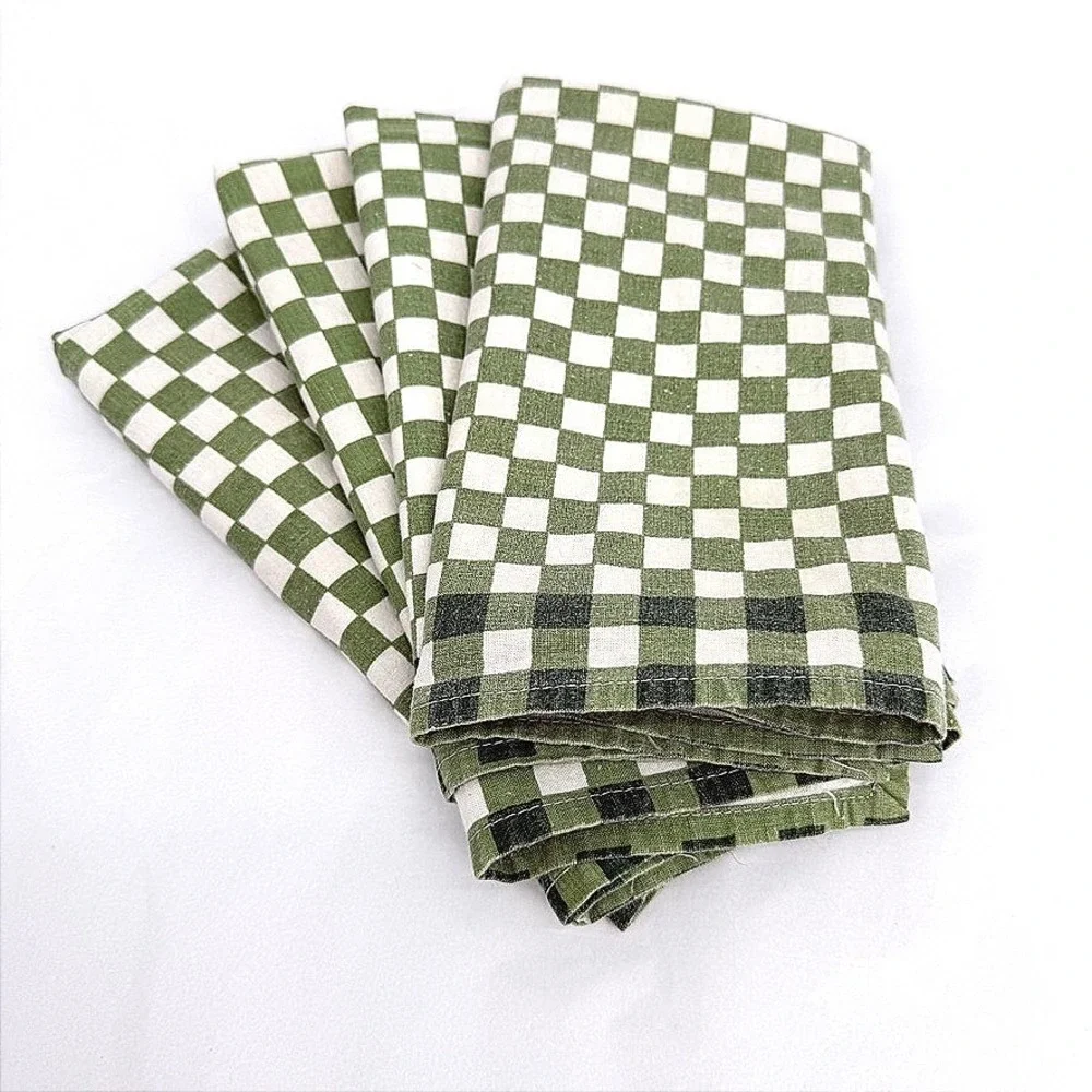 Gingham Cloth Napkins Green White Checkered Set of 4 Farmhouse Country Table